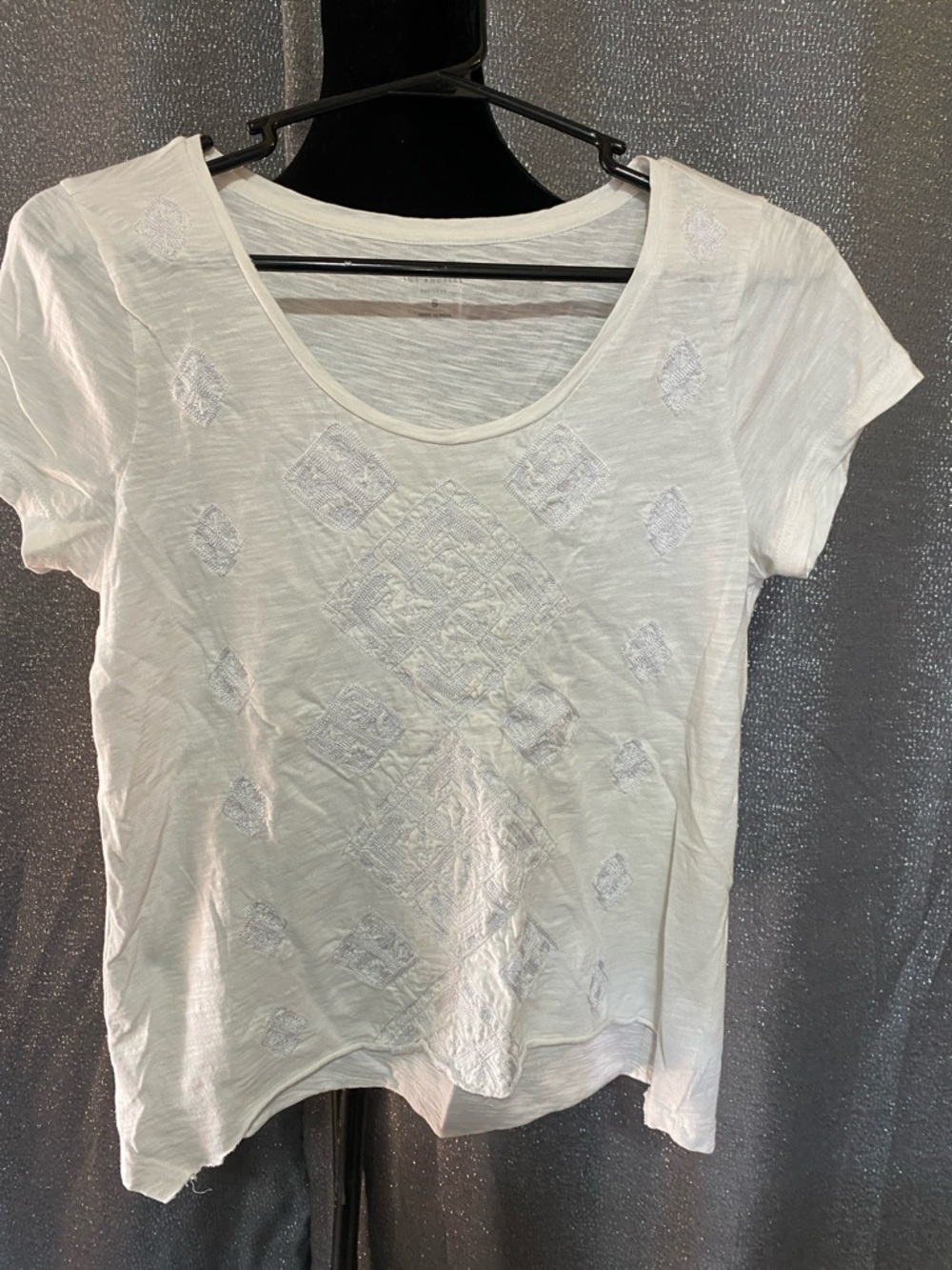 Lucky Brand White Embroidered Short Sleeve Tee